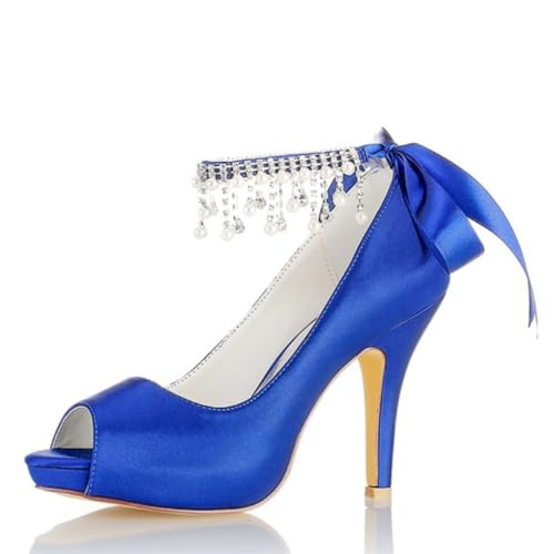 LVTFIYQX Schöne Braut Open-Toe Slip-On High Heels Damen Brautjungfernschuhe mit Perlenverzierungen für Hochzeiten und Partys,Royal Blue,37 EU von LVTFIYQX