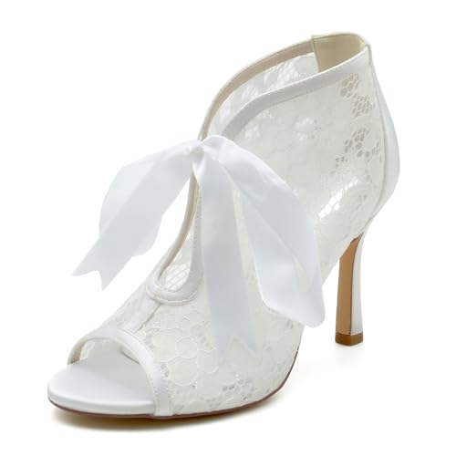 LVTFIYQX Sommer Formale Schuhe Weiße Spitze Hochzeitsschuhe Damen Braut Party Offene Zehe Tanz Pumps Kleid Schuhe,Weiß,36 EU von LVTFIYQX