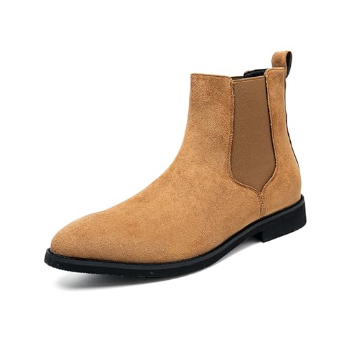 Männer Wildleder Chelsea Boots, Klassische Slip-On Stiefeletten mit elastischen Seiten, Modische Dress Boots für legere und formelle Anlässe,Camel,42 EU von LVTFIYQX