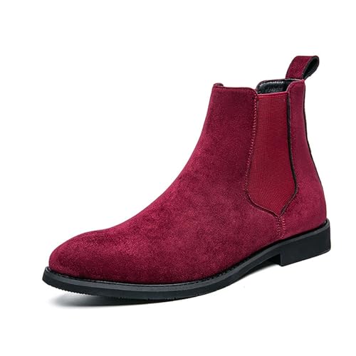 Männer Wildleder Chelsea Boots, Klassische Slip-On Stiefeletten mit elastischen Seiten, Modische Dress Boots für legere und formelle Anlässe,Rot,44 EU von LVTFIYQX