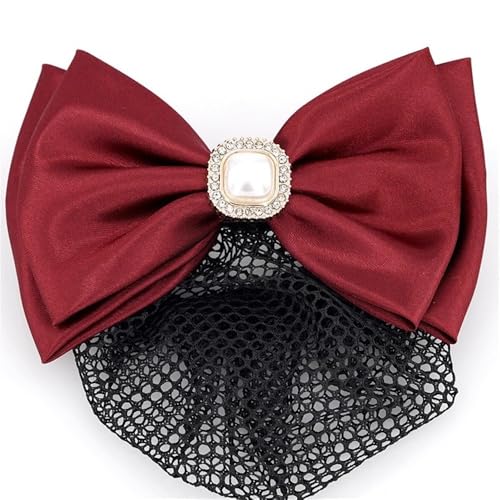 Damen Haarnetz mit Schleife Arbeit Haar Clip Net Schleife Kopf Blume für Duttnetz(rot) von LVUNZJCA