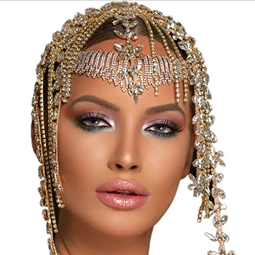 Kopfkette Kristallblume Quaste Haarkette Stirnband Hochzeitsschmuck for Frauen für das Tägliche Haar(Gold) von LVUNZJCA