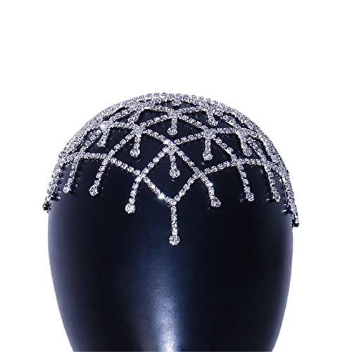 Kopfkette Strass Fransen Kopf Kette Stirn Stirnband Frauen Braut Haarschmuck für das Tägliche Haar(Silver) von LVUNZJCA