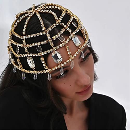 Kopfkette Strass-Hohlquadrat-Steinkopf-Ketten-Stirnband-Haarschmuck for Frauen für das Tägliche Haar(Gold) von LVUNZJCA