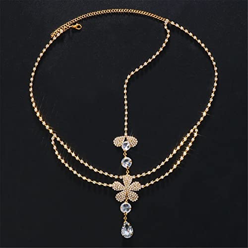Kopfkette Strass Wassertropfen Kopfschmuck Stirn Kopf Kette Hochzeitsschmuck für das Tägliche Haar(Gold) von LVUNZJCA