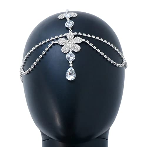 Kopfkette Strass Wassertropfen Kopfschmuck Stirn Kopf Kette Hochzeitsschmuck für das Tägliche Haar(Silver) von LVUNZJCA