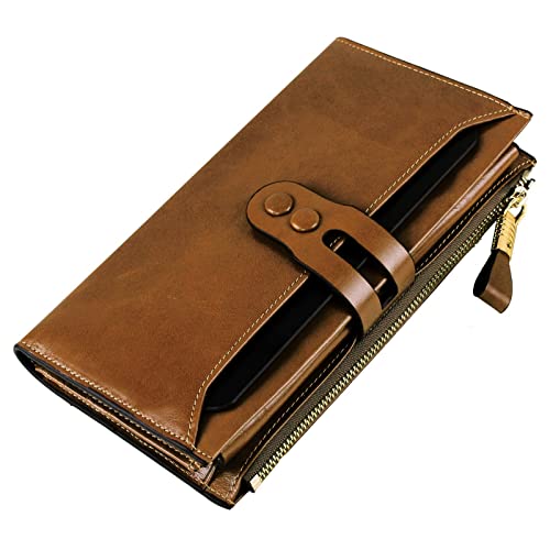 LVUNZJCA Damen Geldbörse RFID Damen Geldbörse Lederschnalle Lange Geldbörse mit mehreren Clips(Apricot) von LVUNZJCA