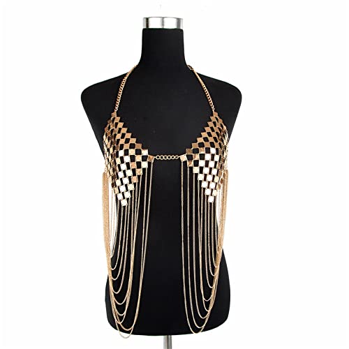 LVUNZJCA Damen Körperkette Damen-BH-Körperkette Quaste Körperkleidungskette Halskette für Sommerstrand(Gold_One Size) von LVUNZJCA