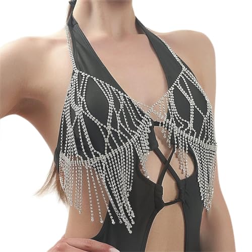 LVUNZJCA Damen Körperkette Diamantverkrusteter Quasten-Ketten-Bikini-BH-Ketten-Körper-Ketten-BH für Sommerstrand von LVUNZJCA