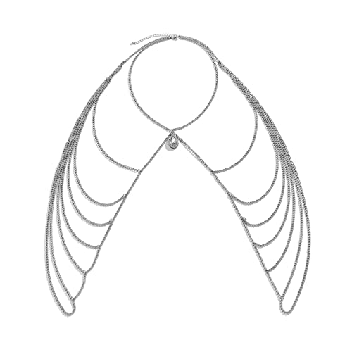 LVUNZJCA Damen Körperkette Einfache Diamant Metall Halskette Kette Quaste Schulter für Sommerstrand von LVUNZJCA