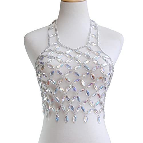 LVUNZJCA Damen Körperkette Mehrschichtige Anhänger-Halskette mit schillernder Acrylwesten-Körperkette für Sommerstrand von LVUNZJCA