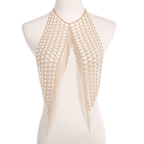 LVUNZJCA Damen Körperkette Perlenkette Körperkette Perle Quaste Personalisierte BH-Kette für Sommerstrand LVUNZJCA Damen Körperkette Perlenkette Körperkette Perle Quaste Personalisierte BH-Kette für Sommerstrand von LVUNZJCA