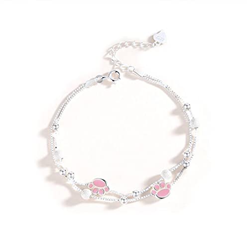 LVUNZJCA Damenarmband S925 Silber Pink Cat Claw Armband weibliche kleine frische doppellagige Boxkette für Geburtstag, Hochzeit von LVUNZJCA