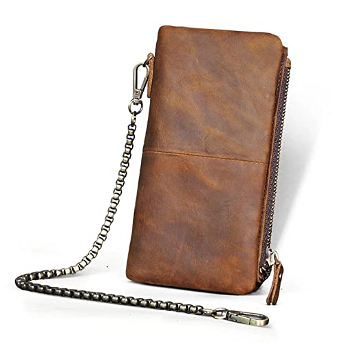 LVUNZJCA Herren-Geldbörse mit Kette Leder Fashion Check Book Card Box Buckle Chain Organizer Wallet von LVUNZJCA