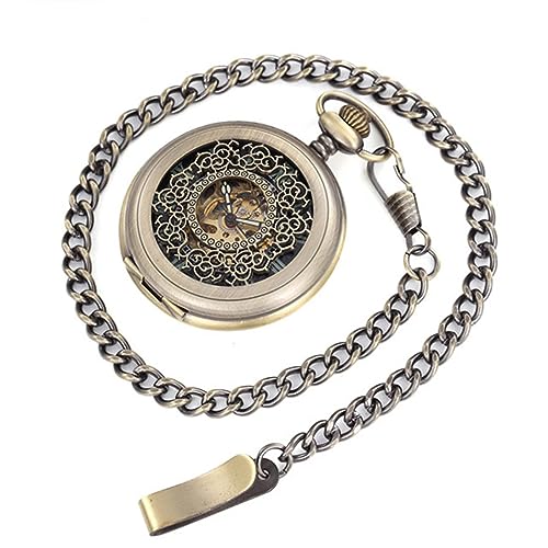 LVUNZJCA Herren-Taschenuhr Automatische mechanische Taschenuhr mit Klappdeckel, Retro-Antikuhr für Geburtstag von LVUNZJCA