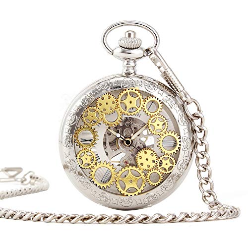 LVUNZJCA Herren-Taschenuhr Einfache Mens-Taschen-Uhr Klassische mechanische Hand-Wind Vintage Klassische Geschnitzte Taschenuhr für Geburtstag(Farbe:Gold) von LVUNZJCA