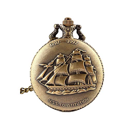 LVUNZJCA Herren-Taschenuhr Empfindliche Vintage nostalgische Geschnitzte Sailboat-Quarz-Taschen-Uhr-Antike Männer und Frauen hängende Uhr für Geburtstag von LVUNZJCA