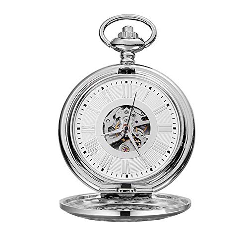 LVUNZJCA Herren-Taschenuhr Klassische Weinlese-Bronze Manuelle mechanische Taschen-Uhr for Männer und Frauen Silber für Geburtstag(Farbe:Silver) von LVUNZJCA