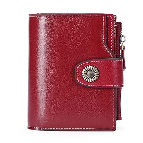 LVUNZJCA Kurze Damen Geldbörse Leder-Geldbörse, kurze RFID-Schutz-Mode-Clutch mit Schnallen-Clutch(Wine red) von LVUNZJCA
