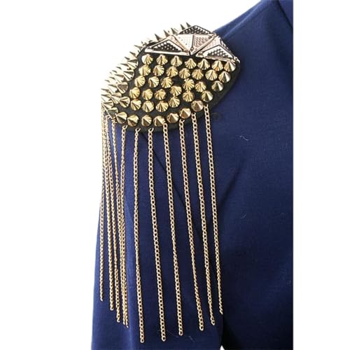 LVUNZJCA Schulterklappe 1 Paar Vintage Brosche Accessoires Club Quaste Kette Niet Schulternadel für Männer Frauen(Gold_11x11x14cm) von LVUNZJCA