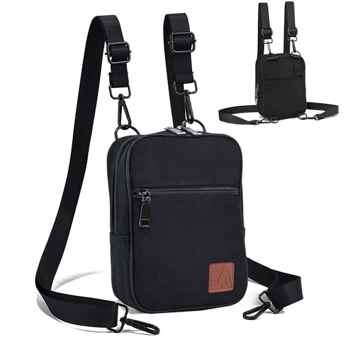 LVYOUME Kleine Umhängetasche mit 2-Wege-Reißverschluss und mehreren Schultergurten, Hüfttasche für Damen und Herren, mehrere Positionen, A0-schwarz, Bauchtaschen Crossbody Taschen mit von LVYOUME