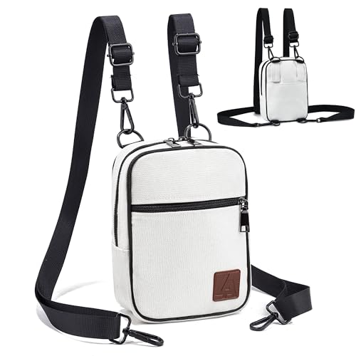 LVYOUME Kleine Umhängetasche mit 2-Wege-Reißverschluss und mehreren Schultergurten, Hüfttasche für Damen und Herren, mehrere Positionen, A1-Weiß, Bauchtaschen Crossbody Taschen mit von LVYOUME