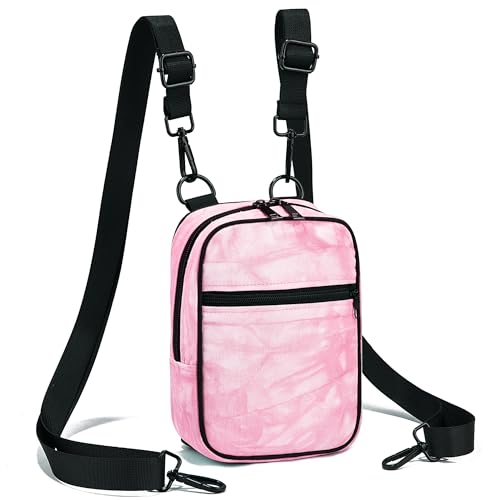 LVYOUME Kleine Umhängetasche mit 2-Wege-Reißverschluss und mehreren Schultergurten, Hüfttasche für Damen und Herren, mehrere Positionen, B1-pink von LVYOUME