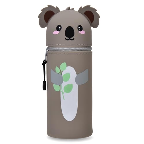 LVZONGXIN Kawaii Federmäppchen, 2-in-1 Weiche Silikontasche - Tischstifthalter, Reißverschluss, Silikon, Stiftetasche Buntstifte Marker, H 18,5 cm (Koala) von LVZONGXIN