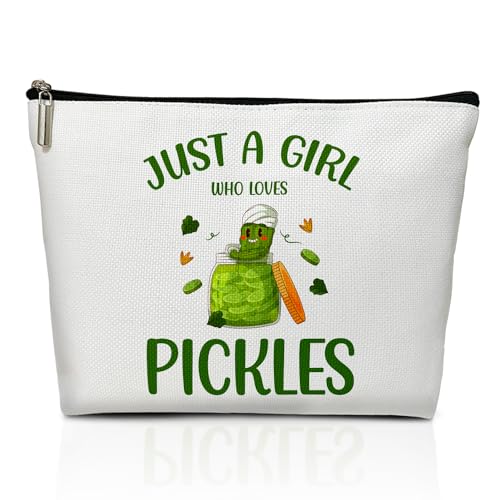 LWBEO Make-up-Tasche für Frauen, Geschenk für Kollegen, Chef, Mutter, Ehefrau, Tochter, Freunde, Besties, Kosmetiktasche, Reise-Kulturbeutel, Just a Girl Who Loves Pickles 03 von LWBEO