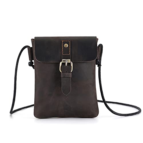 LWBTOSEE Mini Crossbody Einzelne Umhängetasche Echtes Leder Kleine Messenger Taschen Herren für Handytasche Tasche Handtaschen Schultertaschen Messenger, Schwarz von LWBTOSEE