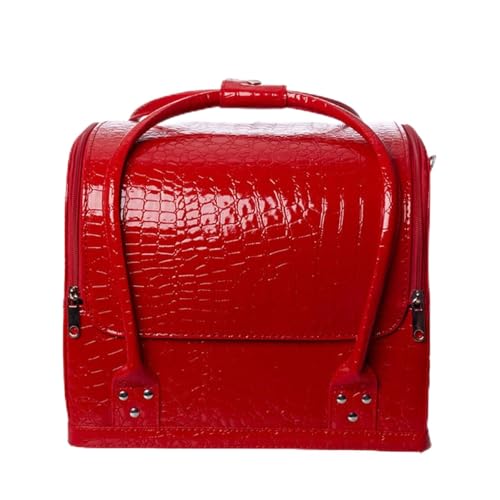 LWDXMYKW Kosmetik-Aufbewahrungsbox, großes Fassungsvermögen, mehrlagig, tragbar, Reise-Make-up-Set, Kosmetik-Organizer, Box (rotes Krokodil) von LWDXMYKW