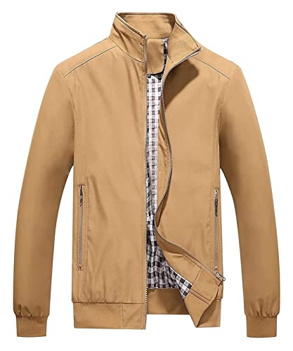 Bomberjacke Herren Leichtes Blouson Sommerjacke Bund Innentasche Sommer Herbst Bomber Jacke Herren Freizeit Jacke (Color : Khaki, Size : 7XL) von LWJBHSH