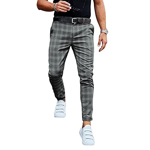 LWJBHSH Chino Hose Herren Kariert Skinny Fit Freizeithose Karohose Leicht Comfort Bequem Anzughose Modern Stoffhose Männer Hosen Streetwear (Color : Gray, Size : S) von LWJBHSH