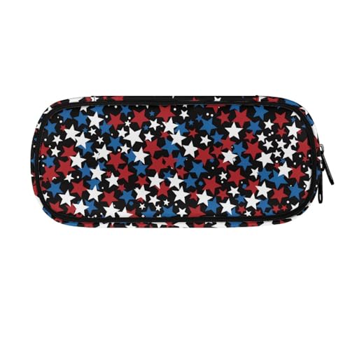 LWLFC Federmäppchen Blaue Und Rote Sterne Mäppchen für Mädchen mit Großer Kapazität – 3-Lagiges Design, Mehrere Fächer, Reißverschluss – Ideal für Schule, College und Reise als Stiftebox von LWLFC