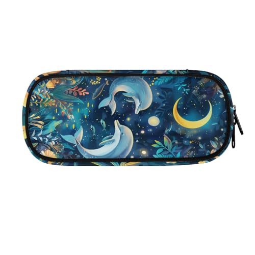 LWLFC Federmäppchen Blauer Delphin Mäppchen für Mädchen mit Großer Kapazität – 3-Lagiges Design, Mehrere Fächer, Reißverschluss – Ideal für Schule, College und Reise als Stiftebox von LWLFC