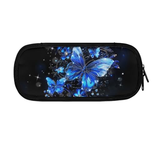 LWLFC Federmäppchen Blauer Schmetterling Mäppchen für Mädchen mit Großer Kapazität – 3-Lagiges Design, Mehrere Fächer, Reißverschluss – Ideal für Schule, College und Reise als Stiftebox von LWLFC