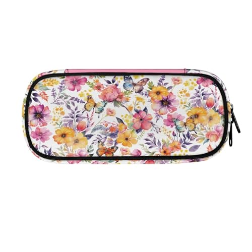LWLFC Federmäppchen Rosa Blumen Mäppchen für Mädchen mit Großer Kapazität – 3-Lagiges Design, Mehrere Fächer, Reißverschluss – Ideal für Schule, College und Reise als Stiftebox von LWLFC