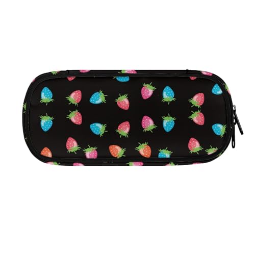 LWLFC Federmäppchen Schwarze Erdbeere Mäppchen für Mädchen mit Großer Kapazität – 3-Lagiges Design, Mehrere Fächer, Reißverschluss – Ideal für Schule, College und Reise als Stiftebox von LWLFC