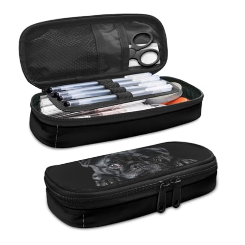 LWLFC Federmäppchen Schwarzer Hund Mäppchen für Mädchen mit Großer Kapazität – 3-Lagiges Design, Mehrere Fächer, Reißverschluss – Ideal für Schule, College und Reise als Stiftebox von LWLFC