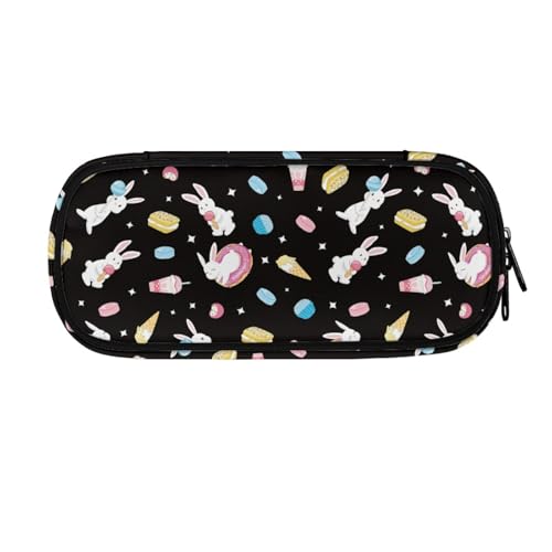 LWLFC Federmäppchen Schwarzer Kaninchen Mäppchen für Mädchen mit Großer Kapazität – 3-Lagiges Design, Mehrere Fächer, Reißverschluss – Ideal für Schule, College und Reise als Stiftebox von LWLFC
