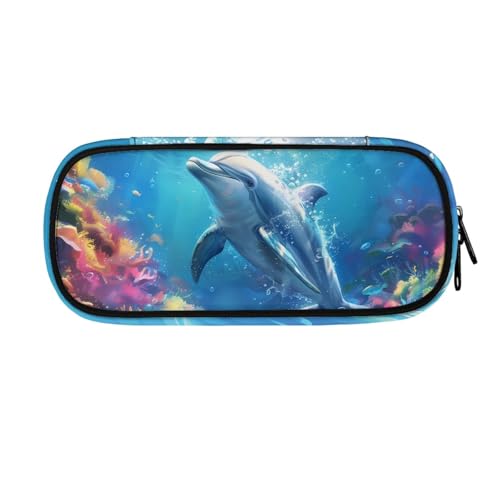 LWLFC Federmappe Jungen Delphin Mäppchen Großes Mädchen – Hochwertiges 3-Lagen-Design mit Mehreren Fächern und Reißverschluss für Stifte, Schulbedarf und Reise von LWLFC
