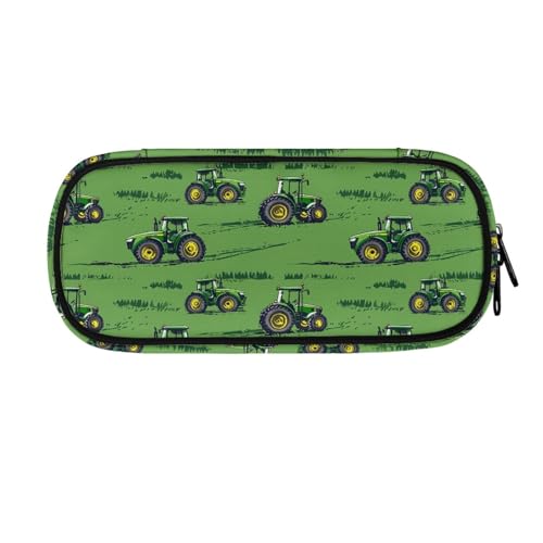 LWLFC Federmappe Jungen Grüner Traktor Mäppchen Großes Mädchen – Hochwertiges 3-Lagen-Design mit Mehreren Fächern und Reißverschluss für Stifte, Schulbedarf und Reise von LWLFC