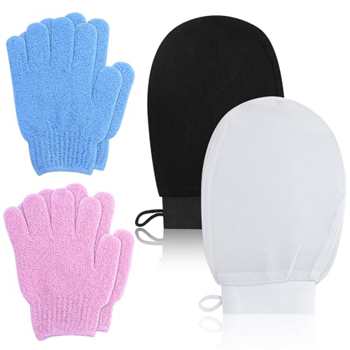 4 Stück Peelinghandschuh, Peeling Handschu Exfoliating Gloves für Körper und Gesicht Massage Handschuh Peeling Waschhandschuhe für Frauen Dusche Spa Massage von LWMLWM