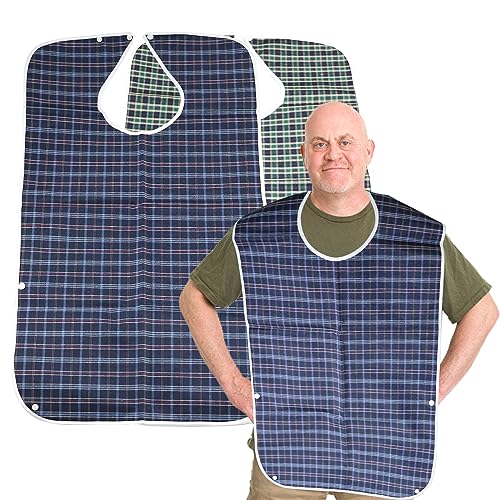 LWMLWM Waschbare Lätzchen Erwachsenen, wiederverwendbare Esslätzchen für Erwachsene zum Essen für Männer, Frauen, wasserdichte Lätzchen für Erwachsene, ältere und behinderte Menschen (2, Blau & Grün) von LWMLWM