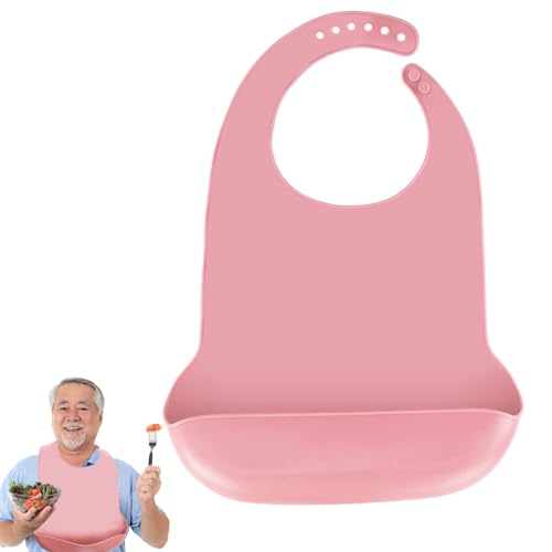 LWMLWM Waschbare Silikon Lätzchen für Erwachsene, wiederverwendbare Esslätzchen für Erwachsene für Männer, Frauen, wasserdichte Lätzchen für Erwachsene, ältere Menschen und Behinderte (Rosa) von LWMLWM