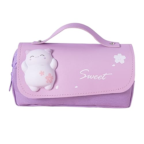 LWODANU Kawaii 3D Federmäppchen Große Kapazität Beutel Wasserdichte Ledertasche Bürobedarf Schreibwaren (Bär Lila) von LWODANU