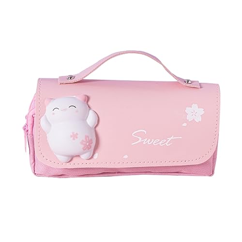 LWODANU Kawaii 3D Federmäppchen Große Kapazität Beutel Wasserdichte Ledertasche Bürobedarf Schreibwaren (Bär Rosa) von LWODANU