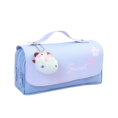 LWODANU Kawaii 3D Federmäppchen Große Kapazität Beutel Wasserdichte Ledertasche Bürobedarf Schreibwaren (Donut Blue) von LWODANU