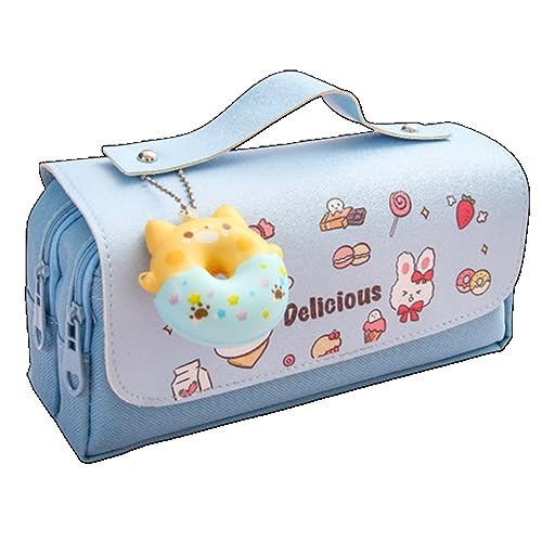 LWODANU Kawaii 3D Federmäppchen Große Kapazität Beutel Wasserdichte Ledertasche Bürobedarf Schreibwaren (Donut Blue Upgrade) von LWODANU