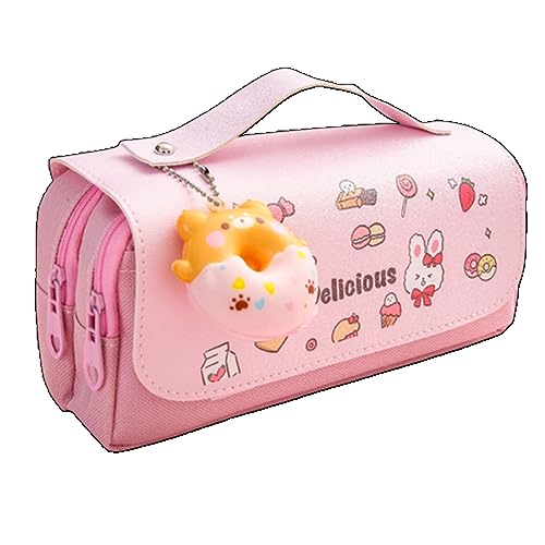 LWODANU Kawaii 3D Federmäppchen Große Kapazität Beutel Wasserdichte Ledertasche Bürobedarf Schreibwaren (Donut Pink Upgrade) von LWODANU